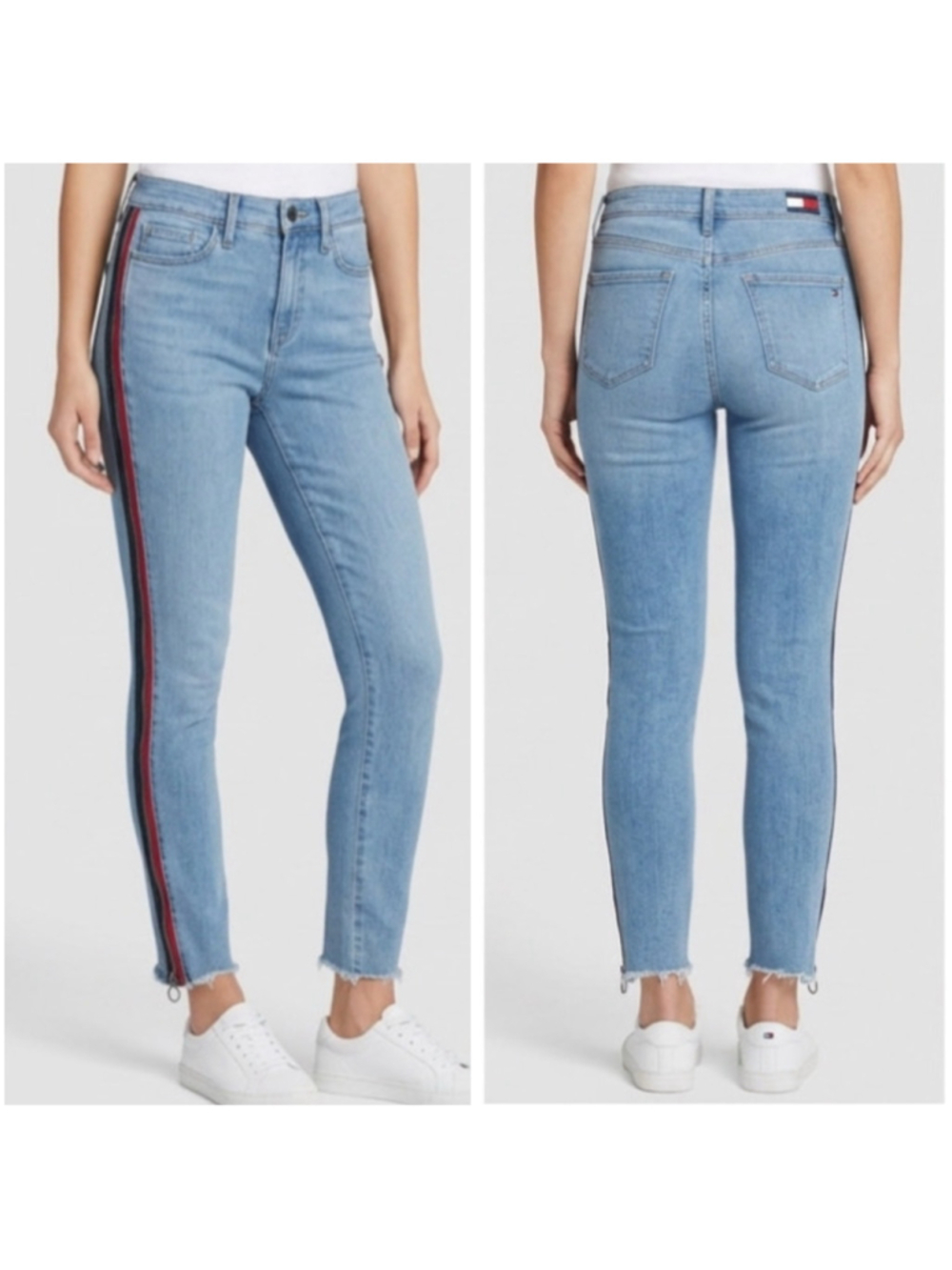 Tommy Hilfiger Skinny Jeans 8 Slimming Side Stripe Zipper Ankle Blue Denim Women